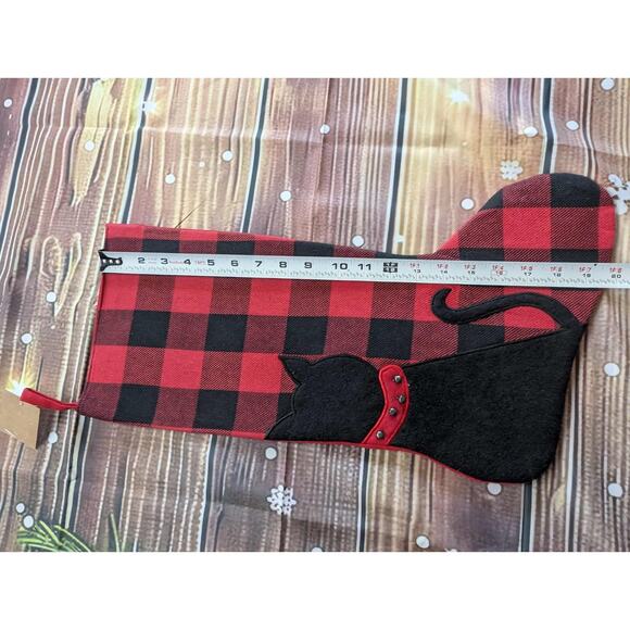 NEW Red Black Buffalo Plaid Cat Christmas Stocking With Bells Holiday - Picture 6 of 8
